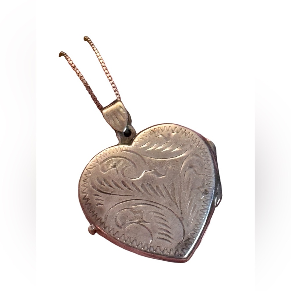 Vintage large sterling Silver 925 etched flat Heart Locket Necklace